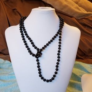 NWT Handmade Black Glass Pearl Necklace 46"